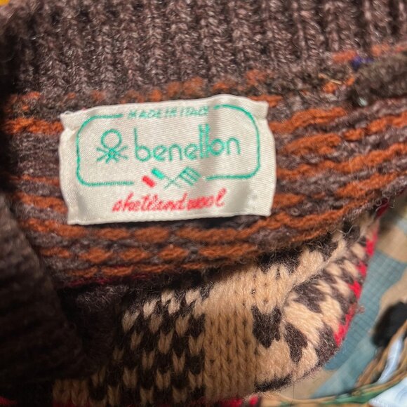 Vintage BENETTON Men's Shetland Fair Isle Wool Sweater Size Large - Picture 6 of 6
